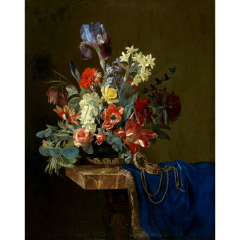 РЕПРОДУКЦИИ НА КАРТИНИ Ваза с цветя и часовник (1681)